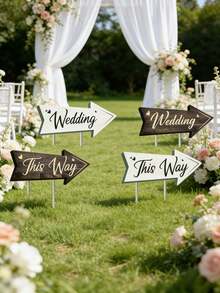 4pcs Wedding Direction Sign Set, With Stands, Wedding Ceremony Directional Signage, Lawn Arrow Signs, Suitable For Wedding Ceremony, Reception Area And Parking Zone - Multicolor - View 5