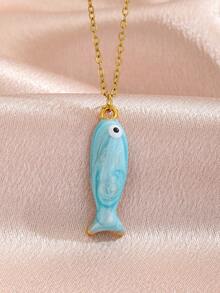 1pc 3-Color Cute Enamel Fish Pendant Necklace, Delicate Gold Chain Summer Beach Vacation Necklace, Lightweight Daily Fashion Jewelry Gift For Girls - Multicolor - View 8