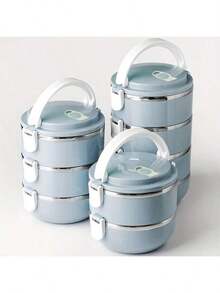 Bộ 1/2/3/4 hộp cơm bento bằng thép không gỉ chất lượng cao, màu trơn, có nắp đậy, nhiều ngăn, đa chức năng, chịu nhiệt, chống rò rỉ, cách nhiệt, dễ mang theo với tay cầm và van thông hơi, phù hợp cho gia đình, nhà bếp, phòng ăn, văn phòng, học sinh, bệnh viện, thăm viếng, dã ngoại, cắm trại, du lịch và nhiều trường hợp khác. - Màu xanh nhạt - Xem 2