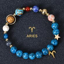 1件装八大行星及十二星座手链，天然石太阳系手链，天秤座/处女座/狮子座吊坠手链，金色，情人节情侣珠宝礼物 - 寶藍色 - 查看 17