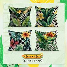 4 piezas Funda de cojín/Funda de almohada con estampado de hojas de plantas tropicales, Fundas decorativas para cojín impresas por un solo lado para sala de estar, sofá, dormitorio, sin relleno de almohada, 40x40cm/45x45cm/50x50cm - Multicolor - Ver 13