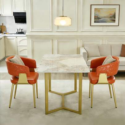 Atoll Modern Accent Dining Chairs Set Of 2 With Upholstered PU Leather Seat & Curved Back, Metal Legs, Mid-Century Kitchen Chair For Dining Room, Living Room Or Office