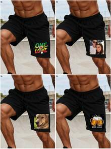 Personalized Photo Custom Men's Summer Shorts, Upload Your Personalized Photos/Family/Pets/Loved Ones/Scenery Pictures, Customize Your Men's Summer Shorts Bottoms, Holiday Gift, Anniversary Gift, Valentine's Day/Birthday/Party Anniversary/Music Festival Holiday Customization, Gift For Him, Party, Company Culture Shirt Customization/Family Gathering Customization/Charity Team Customization, Summer Men's Shorts Bottoms, Solid Black Bermuda Shorts Bottoms - Black - View 2