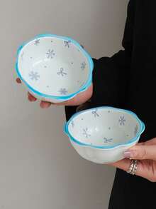 Bộ 1/2/4/6 đĩa sứ cao cấp kiểu Ins, thiết kế độc đáo hình bông tuyết và nơ màu xanh dương, thích hợp cho các món tráng miệng/ăn nhẹ/ăn sáng/trà chiều/bít tết/mì Ý dành cho nữ. - Nhiều màu - Xem 8