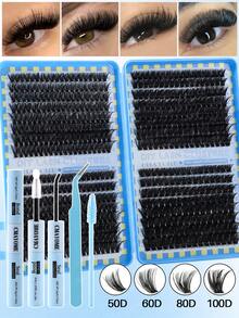 Bộ mi giả D-Curl 592/576/640 sợi kèm keo, nhíp và cọ - Bộ mi giả thân thiện với người mới bắt đầu, tạo vẻ mềm mại và tự nhiên, phù hợp với nhiều hình dạng mắt, giúp mi dày và dài hơn, dễ sử dụng, tự trang điểm mắt, quà tặng cho phụ nữ. - Màu xanh lam - Xem 13