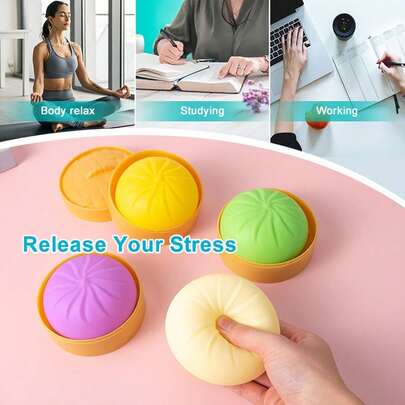 3pcs Dumpling Squeeze Toy, Dumpling Stress Ball, Steamed Bun Squeeze Toy Stress Ball, Adult Gift (Random Color)