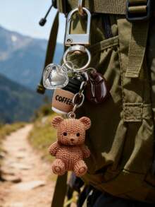 1pc Coffee & Teddy Bear Keychain Bag Pendant, Cute & Quirky Accessory For Bags & Keys! Featuring A Knitted-Style Teddy Bear, A Miniature Coffee Cup, A Coffee Bean, And A Shiny Heart Charm, Mini Resin Bag Charm, Women's Fashion Accessory, Family Keychain, Bag Decoration, Headphone Pendant, Mobile Phone Case Pendant, Car Keychain, Bag Charm, For Purse/Backpack/Notebook Decoration & Key Fob Accessory, Holiday Gift, Birthday Gift - Multicolor - View 7