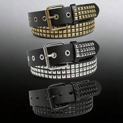 1 Pc Punk Pyramid Studded Belt For Women Men - Gothic Emo Metal Rock Style Waist Belt For Jeans Y2K Grunge Fashion