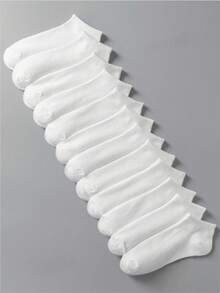 12pcs White Solid Color Breathable Deodorizing Women's Ankle Socks - White - View 1