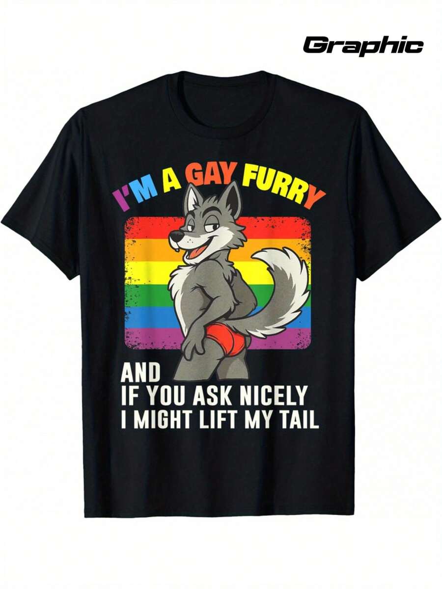 Men's LGBTQ Pride T-Shirt - Funny Gay Saying - Black Shirt With Rainbow Fox Graphic - Sizes S-3XL - Soft Fabric For Pride Month, Casual Attire & Themed Events - Adult LGBTQ+ Apparel - 黑色 - 查看 1