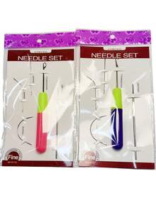Set de 5 piezas de herramientas para hacer pelucas, agujas de coser, ganchos de crochet de 1.9mm y 5mm con mango de plástico rosa y azul, accesorios para pelucas para peluquería, salón de belleza, viaje esencial, productos para el cabello, decoración del hogar, kit de herramientas para el cabello, verano, vacaciones - Azul - Ver 4