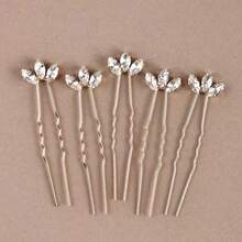 5pcs Handmade White Glass Diamond Leaf Hair Clips, Bridal Wedding Party Accessories - Gold - View 4