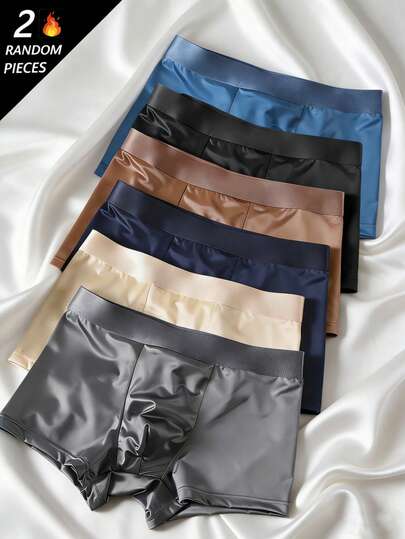 Bộ 2 quần lót nam màu trơn, quần đùi thể thao co giãn bằng lụa trong suốt, đồ lót mặc hàng ngày, quần boxer màu trơn hơi trong suốt, thích hợp cho đạp xe, tập thể dục, mặc hàng ngày, mặc ở nhà, quà tặng cho nam giới, thích hợp cho các dịp lễ, ngày Valentine, quà kỷ niệm cho bạn trai.