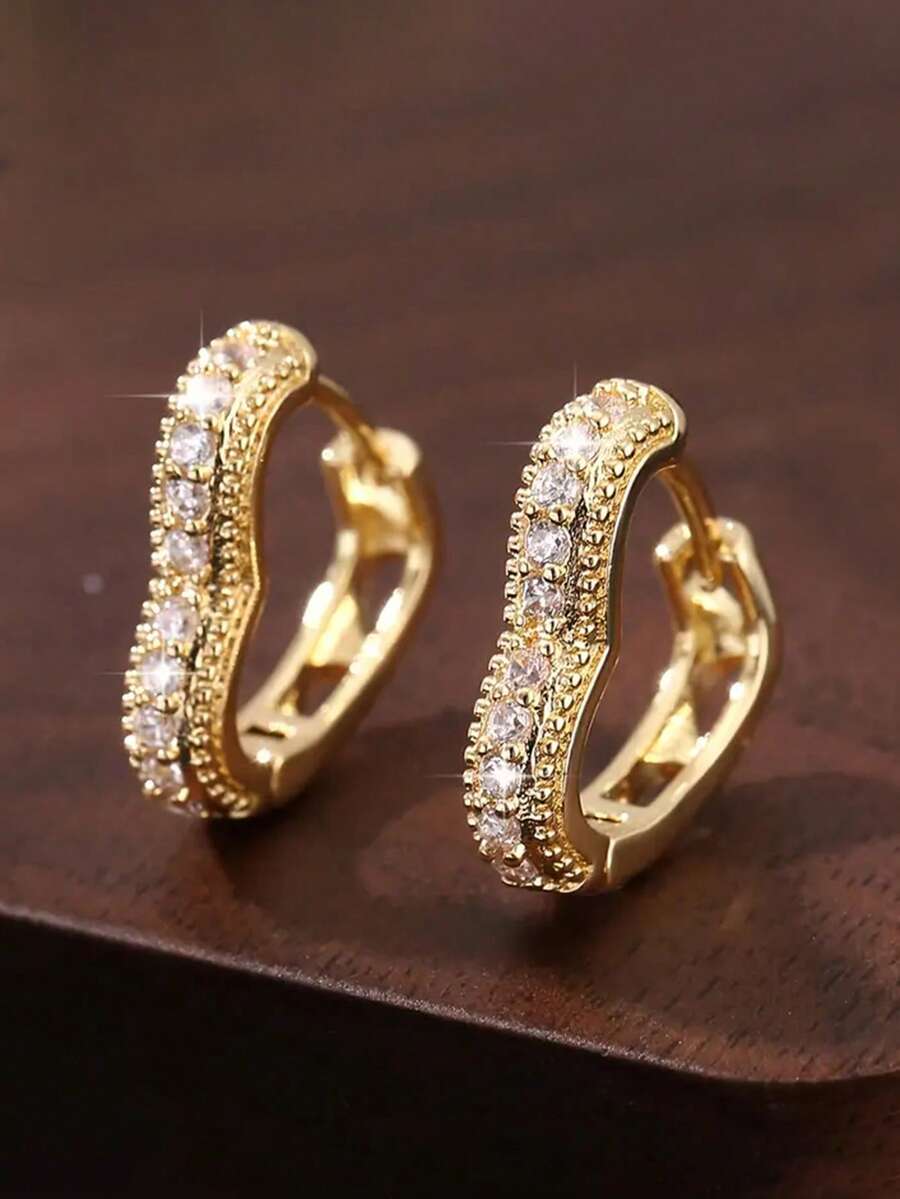 1 Pasang Anting Lingkaran Batu Zirkonia Kubik, Cocok Untuk Dekorasi Sehari-hari, Perhiasan Pesta Atau Hadiah Ulang Tahun Untuk Remaja - Yellow Gold - View 1