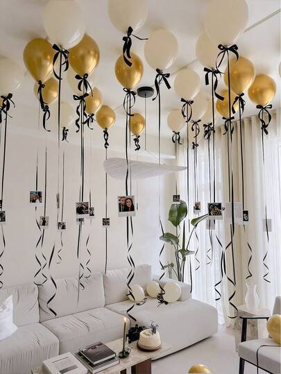 Bộ 31 bóng bay sinh nhật màu vàng, bao gồm bóng bay cao su màu vàng và trắng cùng ruy băng đen cao cấp, thích hợp cho tiệc sinh nhật, tiệc nghỉ hưu, lễ tốt nghiệp, kỷ niệm, đám cưới.