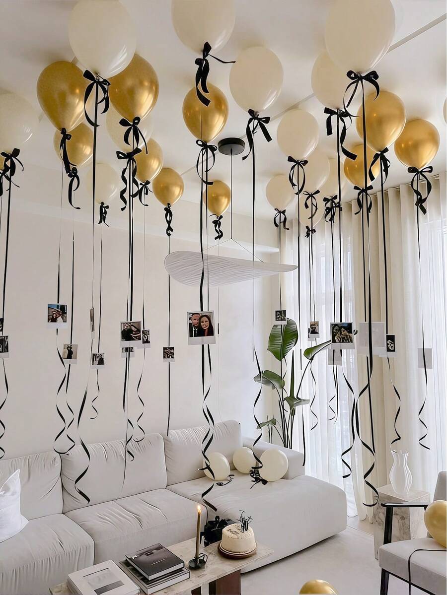 Bộ 31 bóng bay sinh nhật màu vàng, bao gồm bóng bay cao su màu vàng và trắng cùng ruy băng đen cao cấp, thích hợp cho tiệc sinh nhật, tiệc nghỉ hưu, lễ tốt nghiệp, kỷ niệm, đám cưới. - Nhiều màu - Xem 1