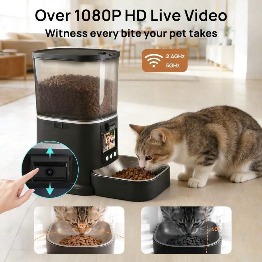 5L Automatic Cat Feeder With Camera, Two-Way Video 3MP HD & Audio, 5G WiFi Automatic Dog Feeder With Night Vision, Cat Food Dispenser With Dog Food Container For Multiple Pets - 5L - View 1