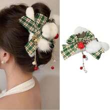 1 pieza Clip de pelo con lazo suave y esponjoso para mujer, accesorio de moda para el cabello con barrette suave y antideslizante para uso diario, fiestas, bodas, citas y decoraciones de festivales - Rojo - Ver 2