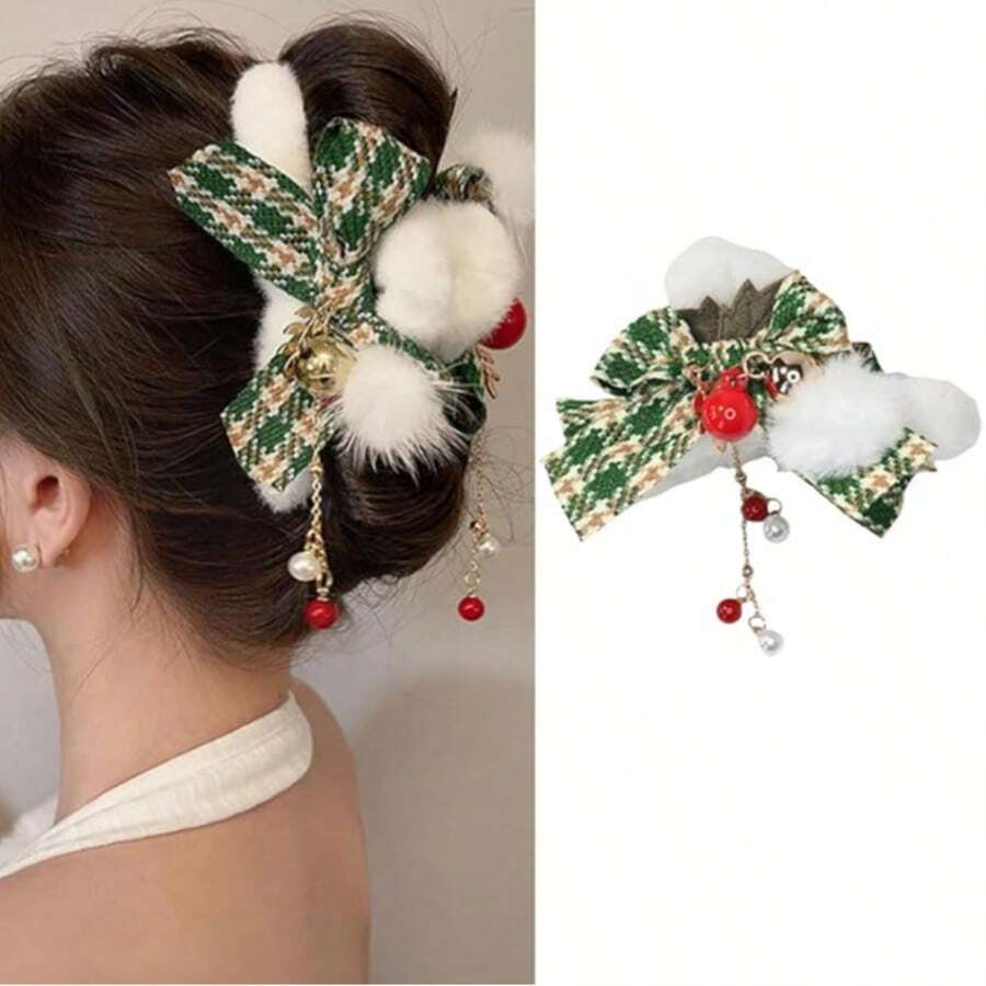 1 pieza Clip de pelo con lazo suave y esponjoso para mujer, accesorio de moda para el cabello con barrette suave y antideslizante para uso diario, fiestas, bodas, citas y decoraciones de festivales