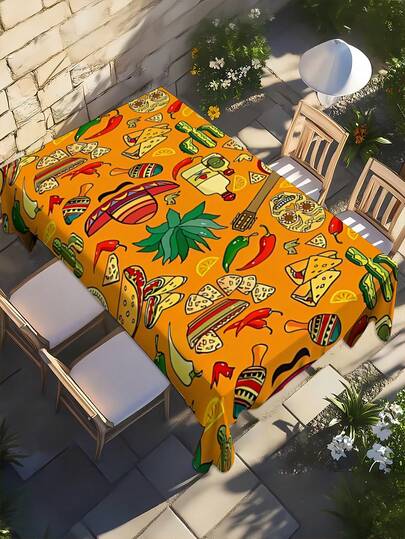 1件户外桌布，食物印花桌布，涤纶面料，易于清洁且可重复使用，适用于厨房、餐桌、婚礼、节日派对，四季皆宜的必备装饰品。