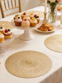 1/4/6pcs Simple PVC Gold Foil Placemats, Hotel Restaurant Decor Heat Insulation Non-Slip Table Mats, Suitable For Wedding Party, Christmas, Valentine's Day, Holiday Celebration, Picnic, Birthday Banquet Table Decoration - Multicolor - View 2