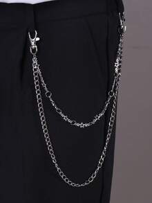 1条星形腰链，百搭牛仔裤链，朋克嘻哈风格，适合日常佩戴 - 銀色 - 查看 1