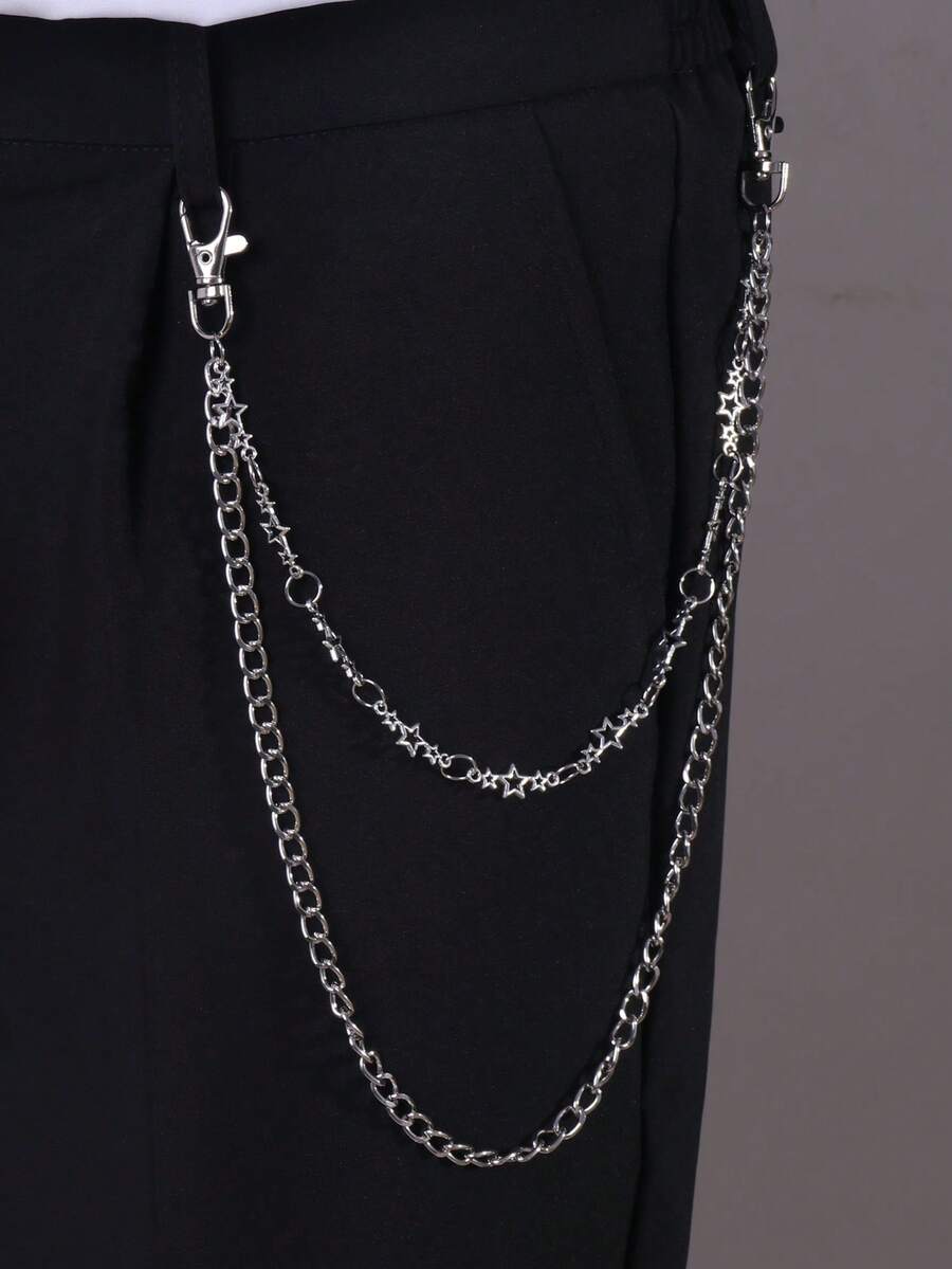 1条星形腰链，百搭牛仔裤链，朋克嘻哈风格，适合日常佩戴 - 銀色 - 查看 1