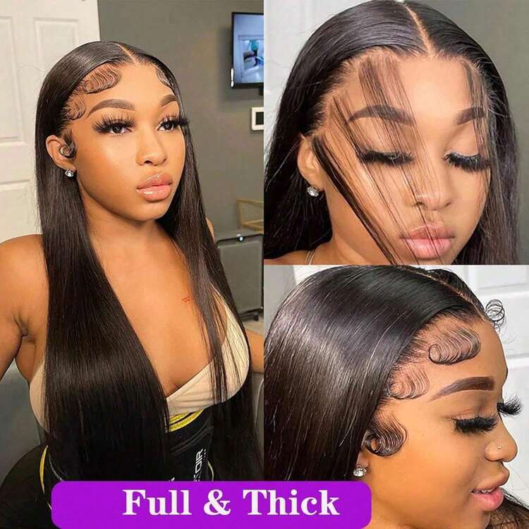 Tóc giả màu nâu sô cô la thẳng 13x4 HD Lace Front Wigs Tóc thật pha trộn 200% Mật độ Tóc thẳng Lace Frontal Tóc giả tóc thật pha trộn Tóc giả Brazil không cần keo dành cho nữ Màu nâu #4 13x4 Tóc giả thẳng mượt như lụa Tóc thật đã được tỉa sẵn với tóc con 16-34 inch - Tự nhiên & Đen - Xem 5