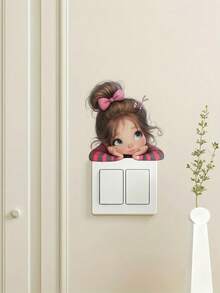 1pc Light Switch Wall Sticker Bundle, 2 Design Options (Monkey / Sweet Girl), Core Keywords: Light Switch Sticker, Wall Decal, Removable, Reusable, No Residue, Cartoon, Monkey, Girl, Waterproof, Home Decor, Bedroom, Living Room, Switch Cover - 001 - View 3
