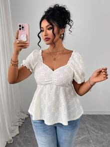 Áo kiểu tay phồng màu trơn dáng rộng, cỡ lớn hiệu Ms. PARARAL, thích hợp mặc thường ngày vào mùa hè, đi hẹn hò, đi biển, du lịch và làm áo casual cho nữ. - Màu be - Xem 8
