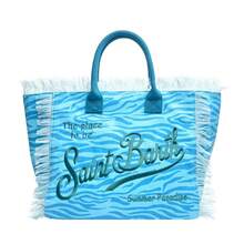 Canvas-Strandtasche Mit Quasten, Große Kapazität, Reise- Und Stadttasche - Zebra Blue - View 1