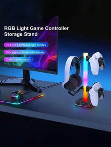 RGB游戏耳机及手柄支架 - 通用型,适用于各种游戏手柄,支持USB-C数据传输,10种RGB氛围灯模式,防滑底座,桌面收纳整理架,游戏配件,理想的游戏玩家礼物 - 查看 4