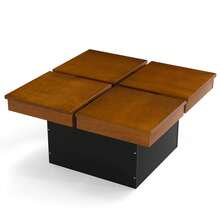 Square Coffee Table With Solid Wood Veneered Split Top Recessed Base For Apartment - 鐵鏽棕色和黑色 - 查看 9