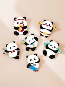 1/6 pièces Broche panda sportif de style chinois, haltère, punching, théière bouilloire figurines mignonnes, couleurs noir et blanc vives, accessoire décoratif unique pour sac à dos d'étudiant, vêtements, cadeau pour mère, père, remise de diplôme et enseignant - Multicolore - Voir 1