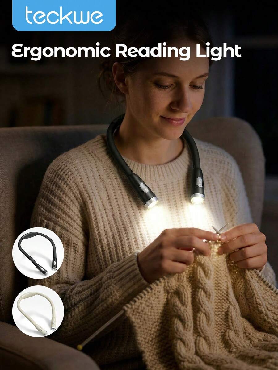 Teckwe Rechargeable Neck-Hanging Reading Light, Student Bedroom Dorm Room Book Reading Night Light, Eye-Caring Small Desk Lamp For Home Use - one-size - View 1