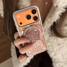 GUCADI Silver-Edged Magnetic Gold-Plated Deer Pattern Star + Deer Star Magnetic Stand Gold-Plated Star Phone Case, Suitable Compatible With Apple 17pm, 15 Magnetic Stand, 16 Gold-Plated Star, 14 Personalized, 13 Hard Shell, Unique, Creative, Retro Style, Geometric, Minimalist Style, Niche, Luxury Style, Ins Style. - Multicolor - View 4