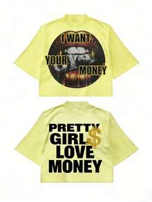 Fly "I Want Your Money" Hip-Hop Flow T-Shirt Pure Cotton Double-Sided Printed T-Shirt, Suitable For Men And Women,Top Pick Gift For Summer Casual Tees - 黃色 - 查看 10
