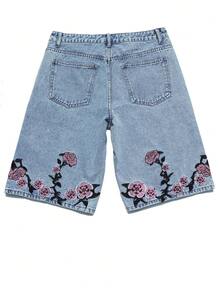Quần short denim nam thêu họa tiết phong cách đường phố - Rửa nhẹ - Xem 7