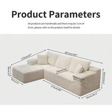 105 Inches Plush Modern L-Shaped Cloud Sectional Sofa Corduroy Cloud Velvet Modular Couch With Chaise, No Assembly Required Sectional Sofa Living Room Furniture - 白色 - 查看 3