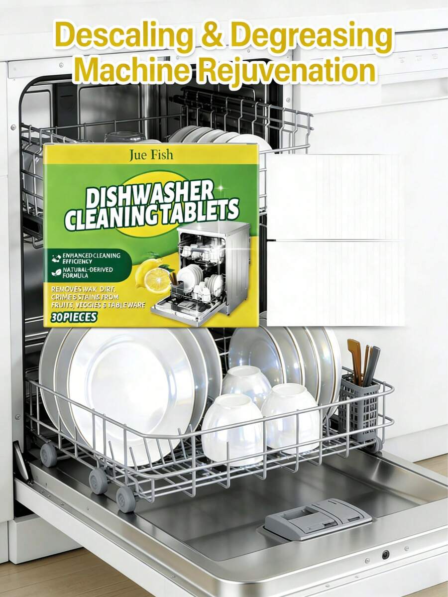 JUE FISH 洗碗机清洁片，清洁油污和水垢泡腾片，家用洗碗机清洁剂，厨房洗碗机清洁液