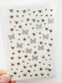 1pc/2pcs Gold & Silver Heart Butterfly Round Clip-On Fake Nose Stud, With Self-Adhesive Rhinestone, Non-Piercing, 3-6mm, Comes With Glitter Butterfly, DIY Design, Body Jewelry, Face Sticker Suitable For Eyebrows, Lips - Gold - View 9