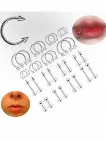 32 piezas Anillos para la nariz, Anillos para los labios, Anillos de herradura, Anillos en forma de C para la nariz, Joyas de piercing de acero inoxidable, Tachuelas básicas, Bolas, Espirales, Unisex 6mm 8mm 10mm 12mm - anillo en la nariz - Ver 2