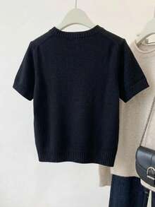 Top de punto acanalado de unicolor, de moda para primavera/verano, adecuado para el hogar y el uso diario en color negro - Negro - Ver 6