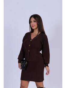 Classic Women's Pants And Vest Set With Buttons - Rust Brown - View 9