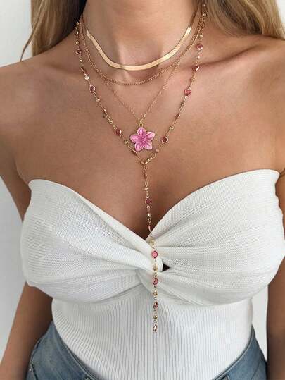 Collar de flores de estilo bohemio y chic para vacaciones - Cadena de collar vintage de lujo con cristales imitación