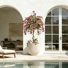 Large Artificial Bougainvillea Tree 3/4/5FT UV Resistant Faux Bougainvillea Flower Plant Real Touch Fake Rose Tree For Outdoor Indoor Realistic Silk Flower Tree For Garden Poolside Patio Wedding Easter Festival Home Room Decor - Màu Hoa hồng đỏ - Xem 3