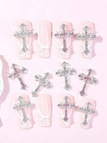 10pcs 3D Alloy Metal Rhinestone Nail Art Decorations, Charm Rhinestone Nail Accessories Nails - Multicolor - View 1