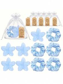 20件套花朵发夹派对礼品套装，包含5个发夹、5个发圈、5个束口袋和5张感谢卡，适用于婚礼、单身派对、生日庆祝、下午茶、宾客礼物、新娘送礼会等场合。 - 均碼 - 查看 7