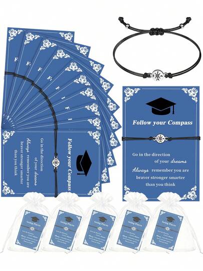 30/15pcs/1pc Compass Bracelet Graduation Card Set, University Graduate Friendship Bracelet Gift, Graduation Party Favor, Back To School Commemorative Gift, Graduation Ceremony Inspirational Bracelet, Graduation Memento Gift