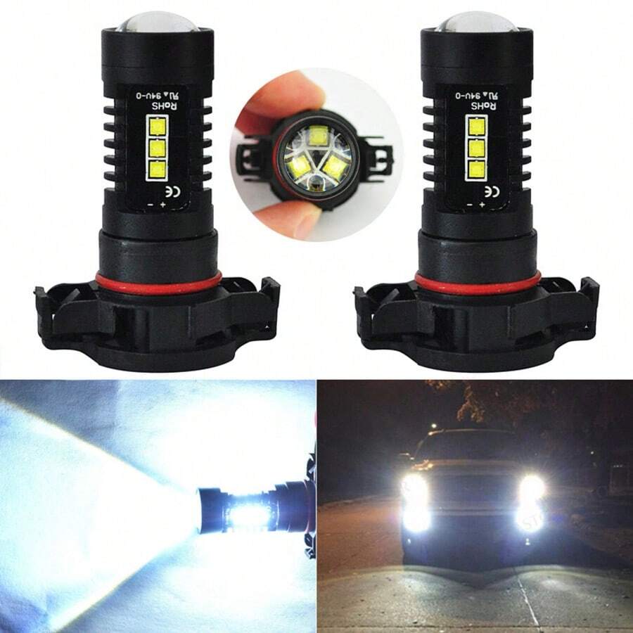 2 piezas Bombillas LED H16 5202 para luces antiniebla, 6000K blanco, 1500LM, luces de circulación diurna - H16 Aluminio negro Blanco brillante - Ver 1